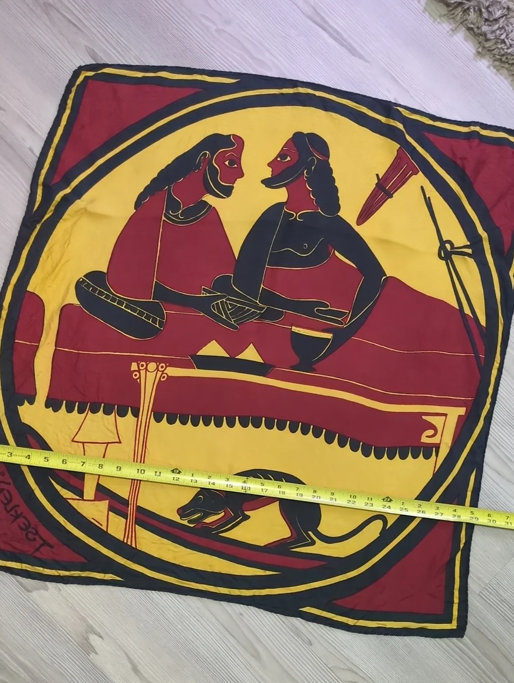 Vintage Yannis Tseklenis Metaxa Greek Banquet Scene Scarf Signed Ancient Art
